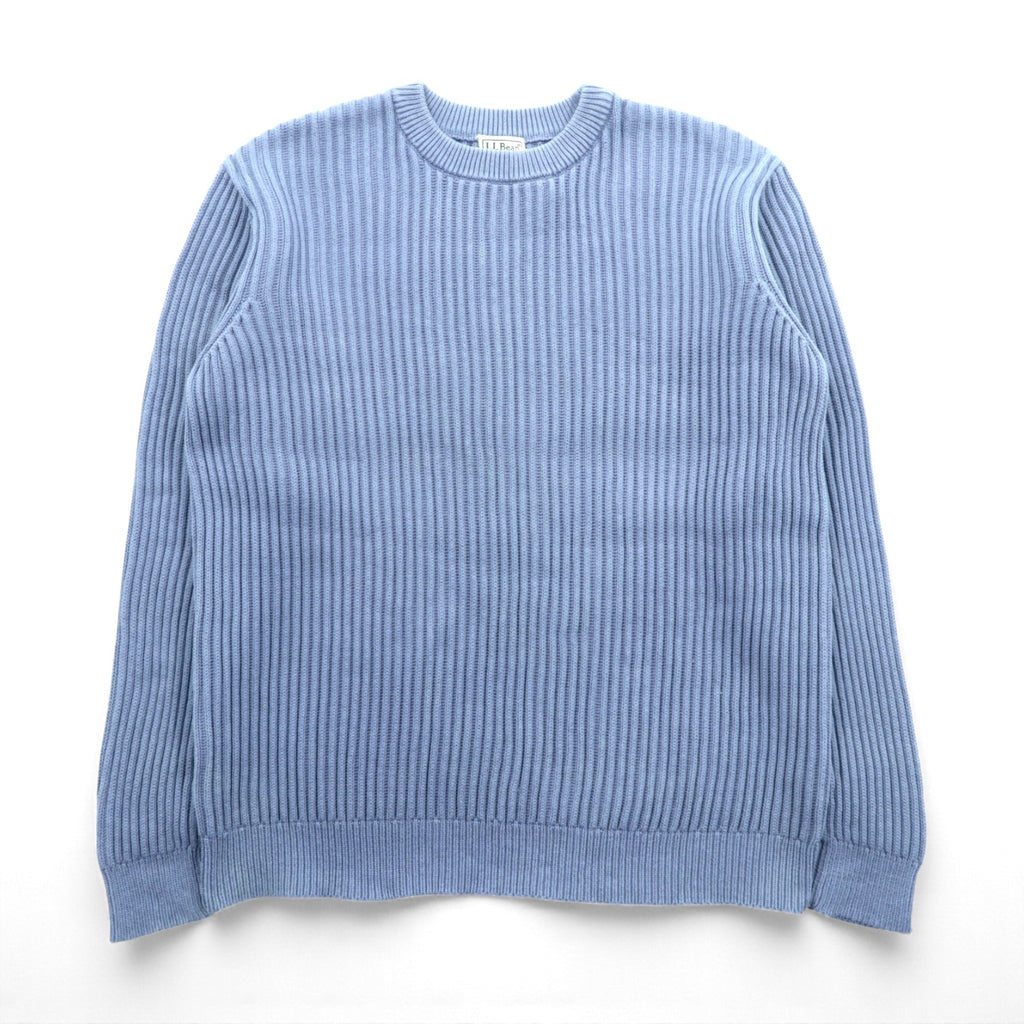 L.L.Bean 90s Ribbed Knit Sweater, XL, Blue Cotton, Crew Neck, JSA6