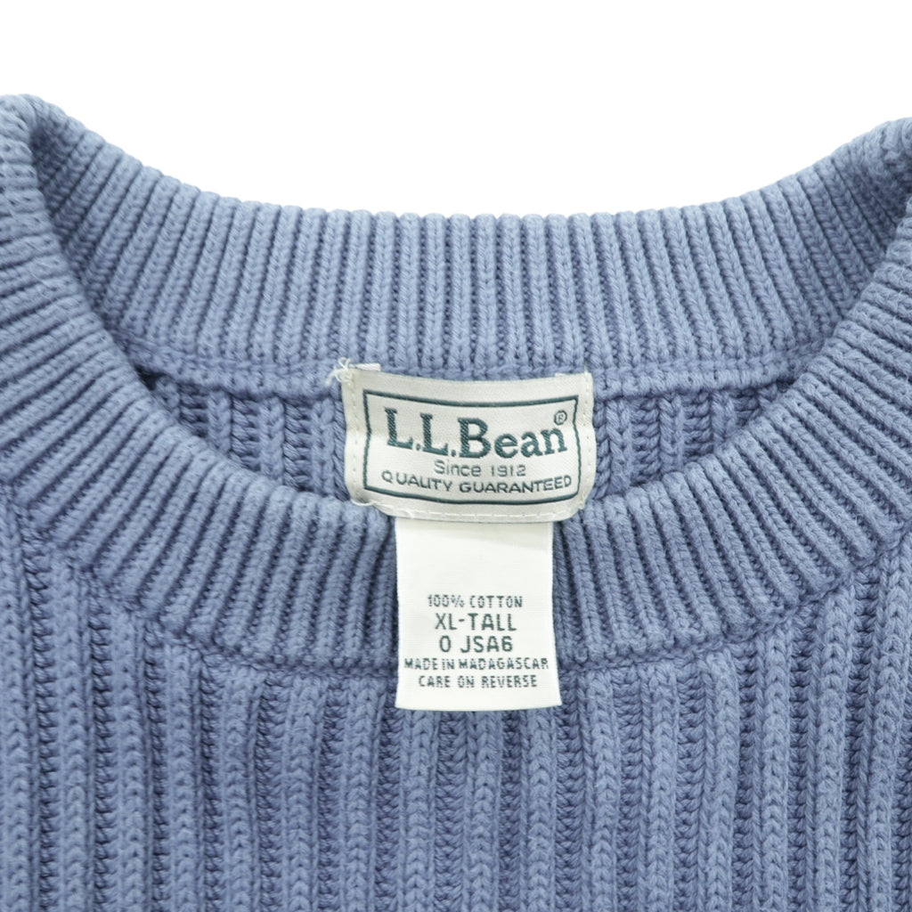 L.L.Bean 90s Ribbed Knit Sweater, XL, Blue Cotton, Crew Neck, JSA6