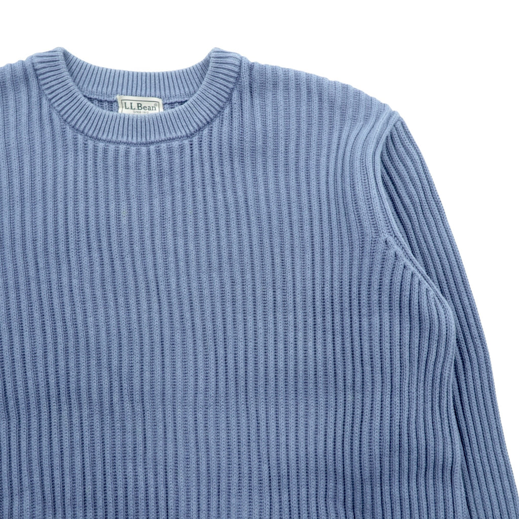 L.L.Bean 90s Ribbed Knit Sweater, XL, Blue Cotton, Crew Neck, JSA6