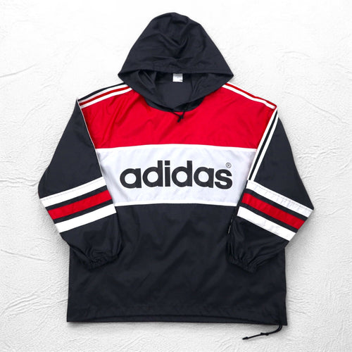 adidas 90s Descente Piste Pullover Nylon Parka ML 3 Stripes Double Sided Logo Print Made in Japan