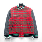 Columbia 00s Leather Varsity Jacket, XL, Red Wool, Gilcrest Check, PM3341, XCO Cowhide