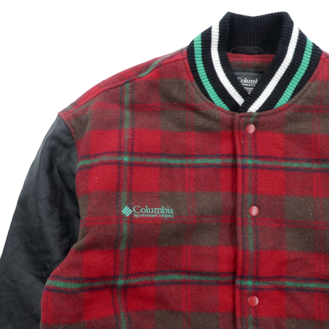 Columbia 00s Leather Varsity Jacket, XL, Red Wool, Gilcrest Check, PM3341, XCO Cowhide