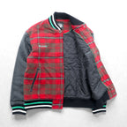 Columbia 00s Leather Varsity Jacket, XL, Red Wool, Gilcrest Check, PM3341, XCO Cowhide