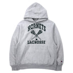日本然リトテ-古着オンライン-Champion 00年代 プレミアム リバースウィーブ パーカー M グレー コットン 裏起毛 HORNETS LACROSSE アーチロゴ 3段プリント PREMIUM REVERSE WEAVE-Champion 00's Premium Reverse Weave Hoodie M Gray Cotton brushed lining HORNETS LACROSSE Arch Logo 3 Tier Print PREMIUM REVERSE WEAVE