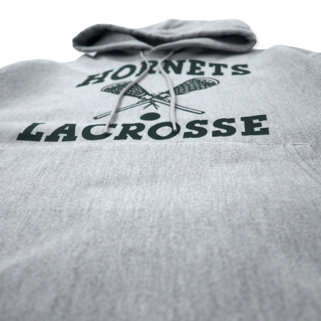 Champion 00年代 プレミアム リバースウィーブ パーカー M グレー コットン 裏起毛 HORNETS LACROSSE アーチロゴ 3段プリント PREMIUM REVERSE WEAVE