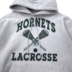 Champion 00年代 プレミアム リバースウィーブ パーカー M グレー コットン 裏起毛 HORNETS LACROSSE アーチロゴ 3段プリント PREMIUM REVERSE WEAVE