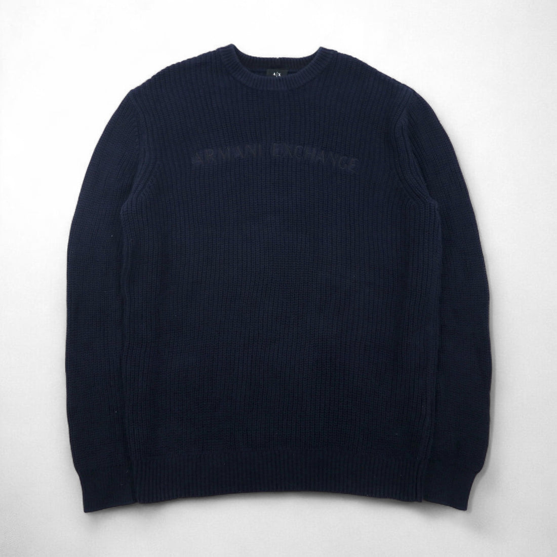 A|X ARMANI EXCHANGE Waffle Cotton Knit Sweater, Size M, Navy, Ribbed Knit