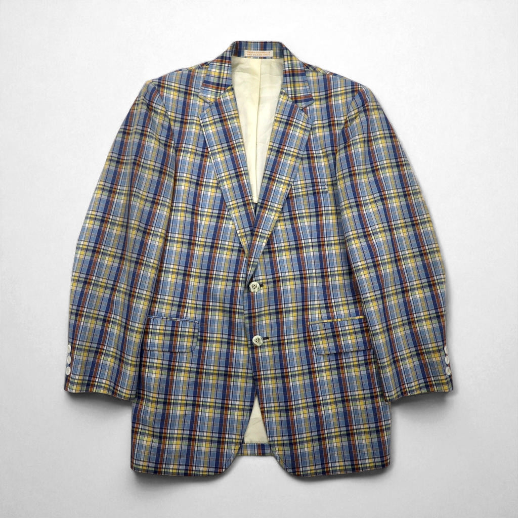70s USA Vintage Jacket Freg's 2B テーラードジャケット M ブルー マドラス チェック