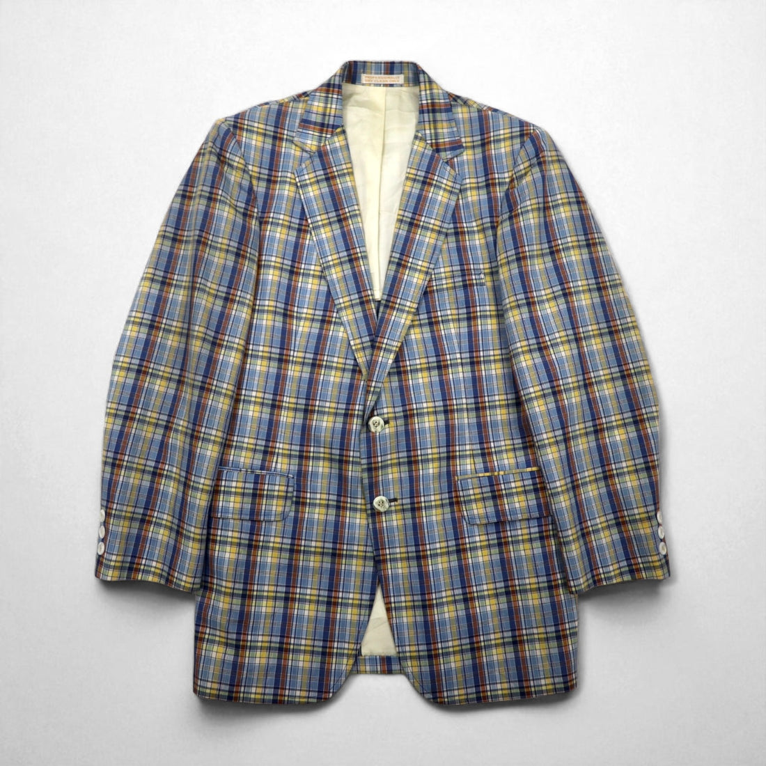 70s USA Vintage Jacket Freg's 2B テーラードジャケット M ブルー マドラス チェック