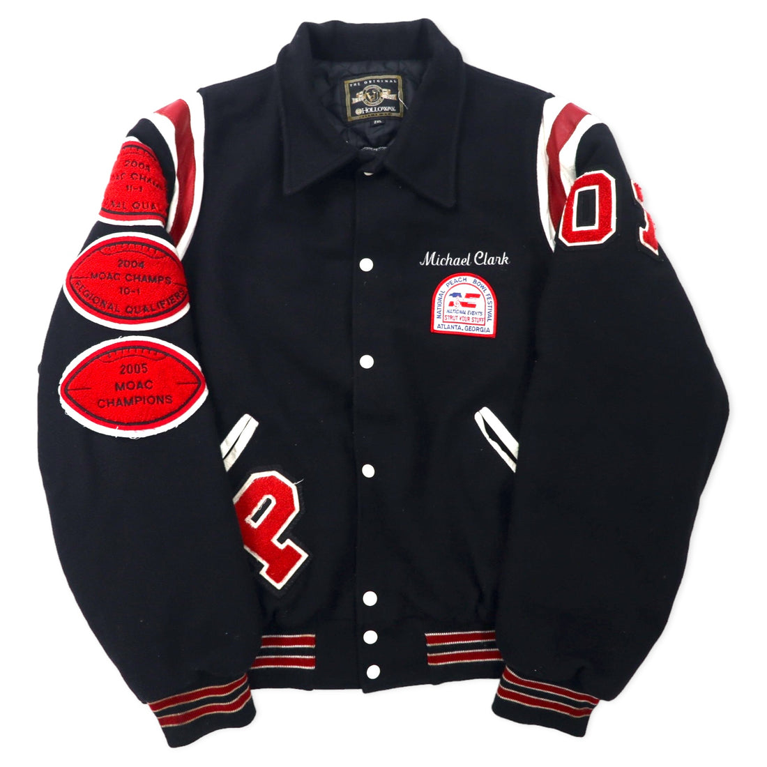 日本然リトテ-古着オンライン-HOLLOWAY USA製 90年代 スタジャン 2XL ブラック ウール キルティングライナー ワッペン-HOLLOWAY USA MADE 90s VARSITY JACKET 2XL Black Wool QUILTED Liner Patch