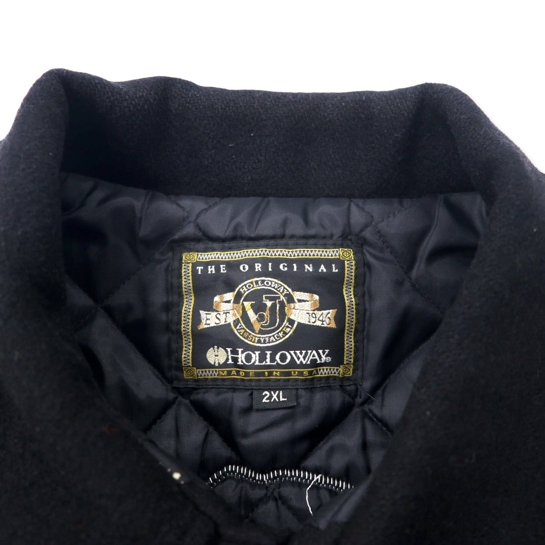 HOLLOWAY USA 90's Stadium Jumper 2XL Black Wool Quilted Liner Patch