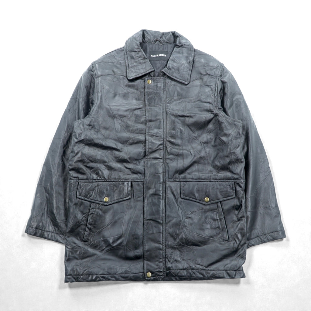 BLACK LEDER Lamb Leather Patchwork Half Coat, Size L, Black, Zip-Up