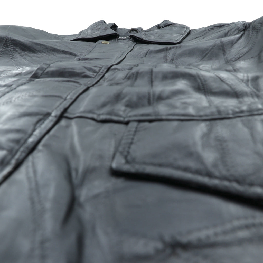 BLACK LEDER Lamb Leather Patchwork Half Coat, Size L, Black, Zip-Up