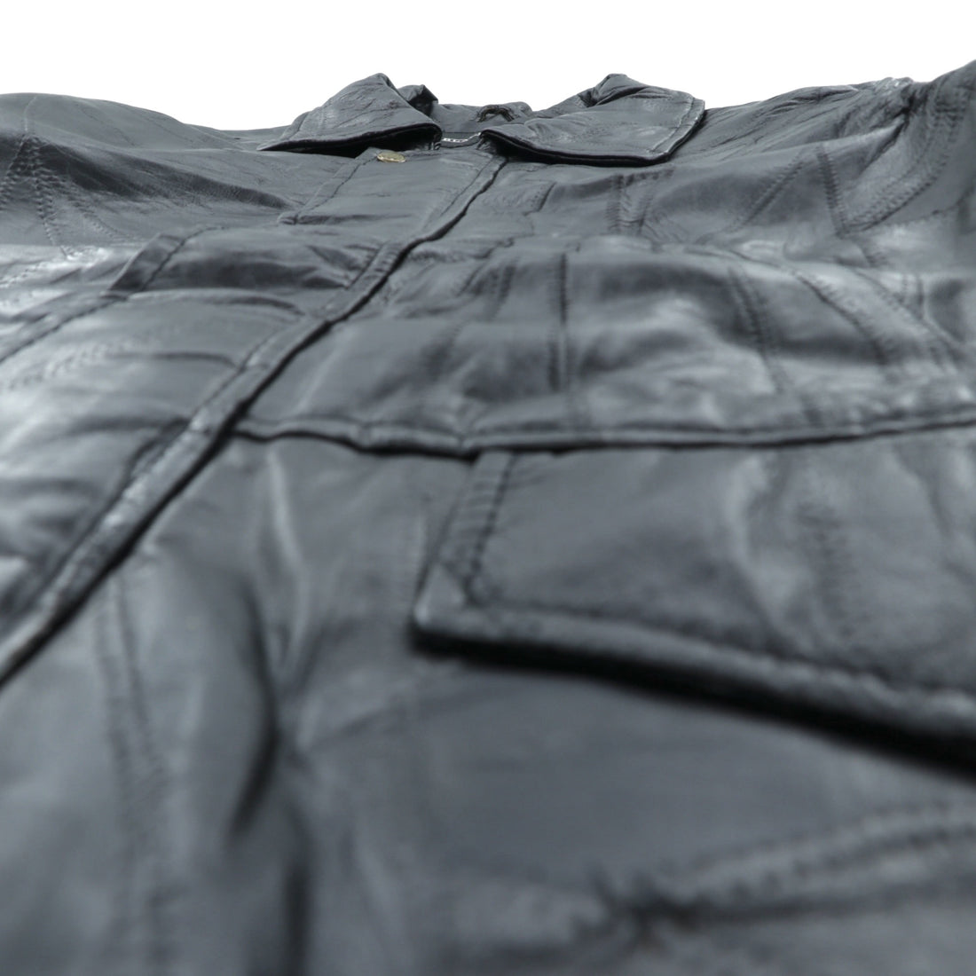 BLACK LEDER Lamb Leather Patchwork Half Coat, Size L, Black, Zip-Up
