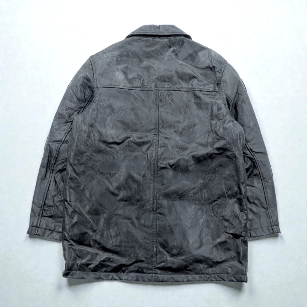 BLACK LEDER Lamb Leather Patchwork Half Coat, Size L, Black, Zip-Up