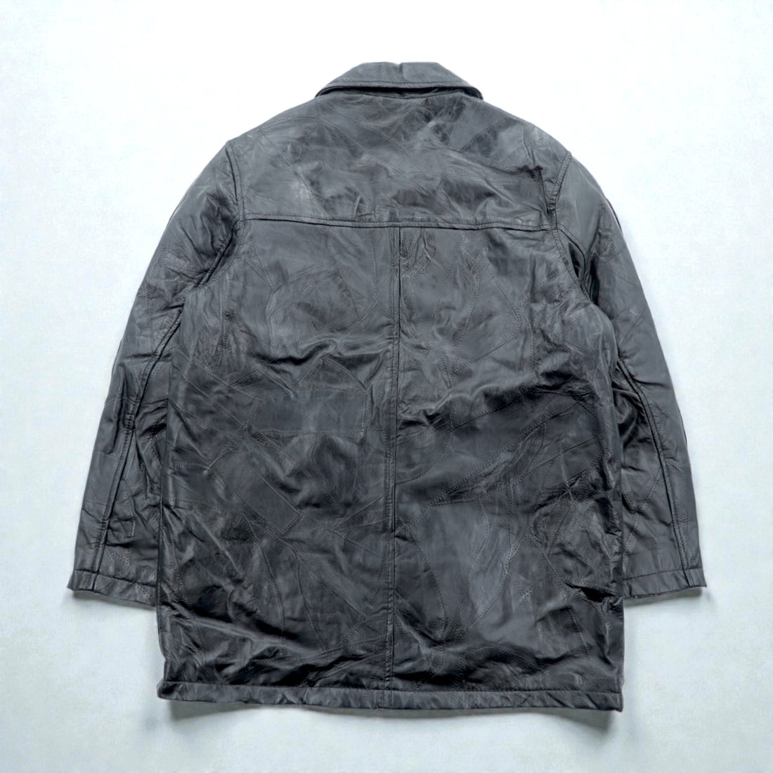 BLACK LEDER Lamb Leather Patchwork Half Coat, Size L, Black, Zip-Up