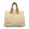 BURBERRY BLUE LABEL Leather Handle Canvas Tote Bag Cream Cowhide Leather Made in Japan