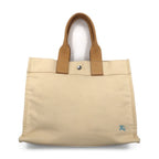 BURBERRY BLUE LABEL Leather Handle Canvas Tote Bag Cream Cowhide Leather Made in Japan