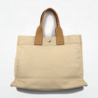 BURBERRY BLUE LABEL Leather Handle Canvas Tote Bag Cream Cowhide Leather Made in Japan