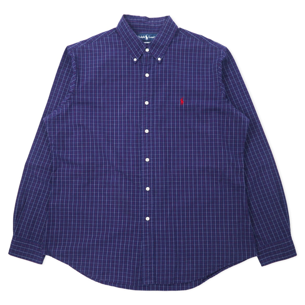 日本然リトテ-古着オンライン-Ralph Lauren ウィンドペンチェック ボタンダウンシャツ XL ネイビー コットン CUSTOM FIT スモールポニー刺繍-Ralph Lauren Wind Pen Checked button-down Shirts XL Navy Cotton CUSTOM FIT Small Pony Embroidery