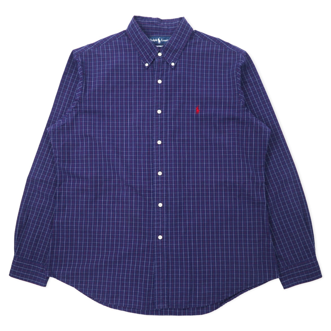 日本然リトテ-古着オンライン-Ralph Lauren ウィンドペンチェック ボタンダウンシャツ XL ネイビー コットン CUSTOM FIT スモールポニー刺繍-Ralph Lauren Wind Pen Checked button-down Shirts XL Navy Cotton CUSTOM FIT Small Pony Embroidery