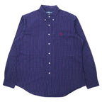 日本然リトテ-古着オンライン-Ralph Lauren ウィンドペンチェック ボタンダウンシャツ XL ネイビー コットン CUSTOM FIT スモールポニー刺繍-Ralph Lauren Wind Pen Checked button-down Shirts XL Navy Cotton CUSTOM FIT Small Pony Embroidery