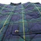 Polo Ralph Lauren Black Quilted Jacket, Medium, Green Check, Corduroy Collar, Chin Strap