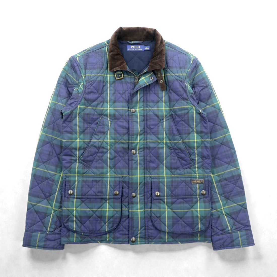 Polo Ralph Lauren ブラックウォッチ キルティングジャケット M グリーン チェック 襟コーデュロイ チンストラップ