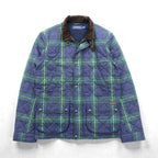 Polo Ralph Lauren Black Quilted Jacket, Medium, Green Check, Corduroy Collar, Chin Strap