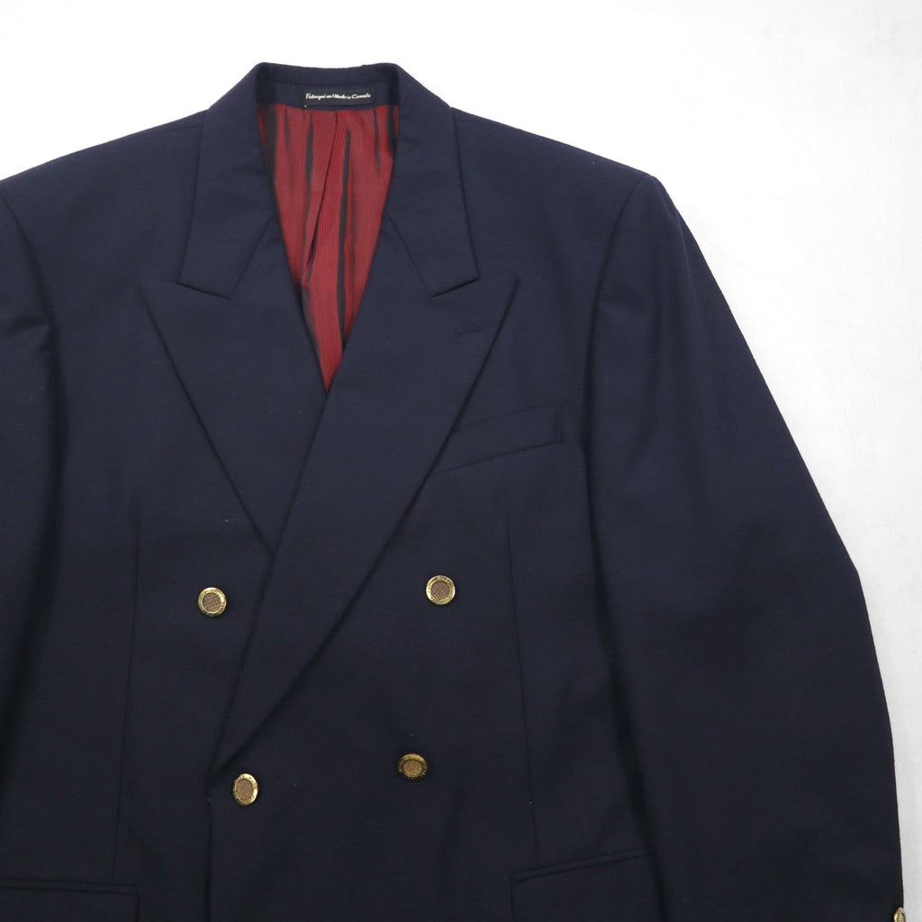 80s Canada Vintage Blazer Hyde Park ブレザー ピークドラベル ダブル テーラードジャケット XL ネイビー ACTWUタグ 紺ブレ 80年代 カナダ製