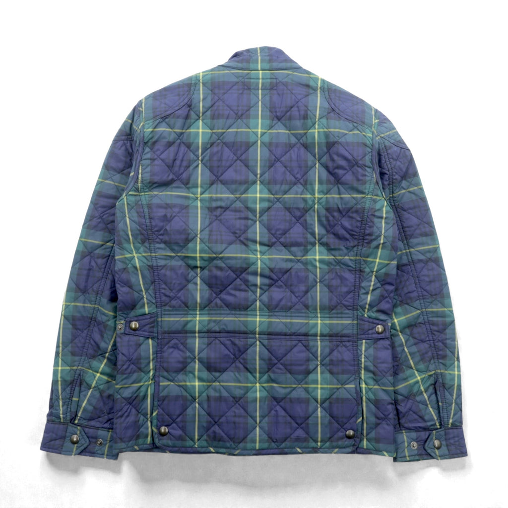 Polo Ralph Lauren Black Quilted Jacket, Medium, Green Check, Corduroy Collar, Chin Strap