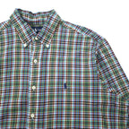 Ralph Lauren ウィンドペンチェック ボタンダウンシャツ L ブルー カーキ コットン CLASSIC FIT スモールポニー刺繍