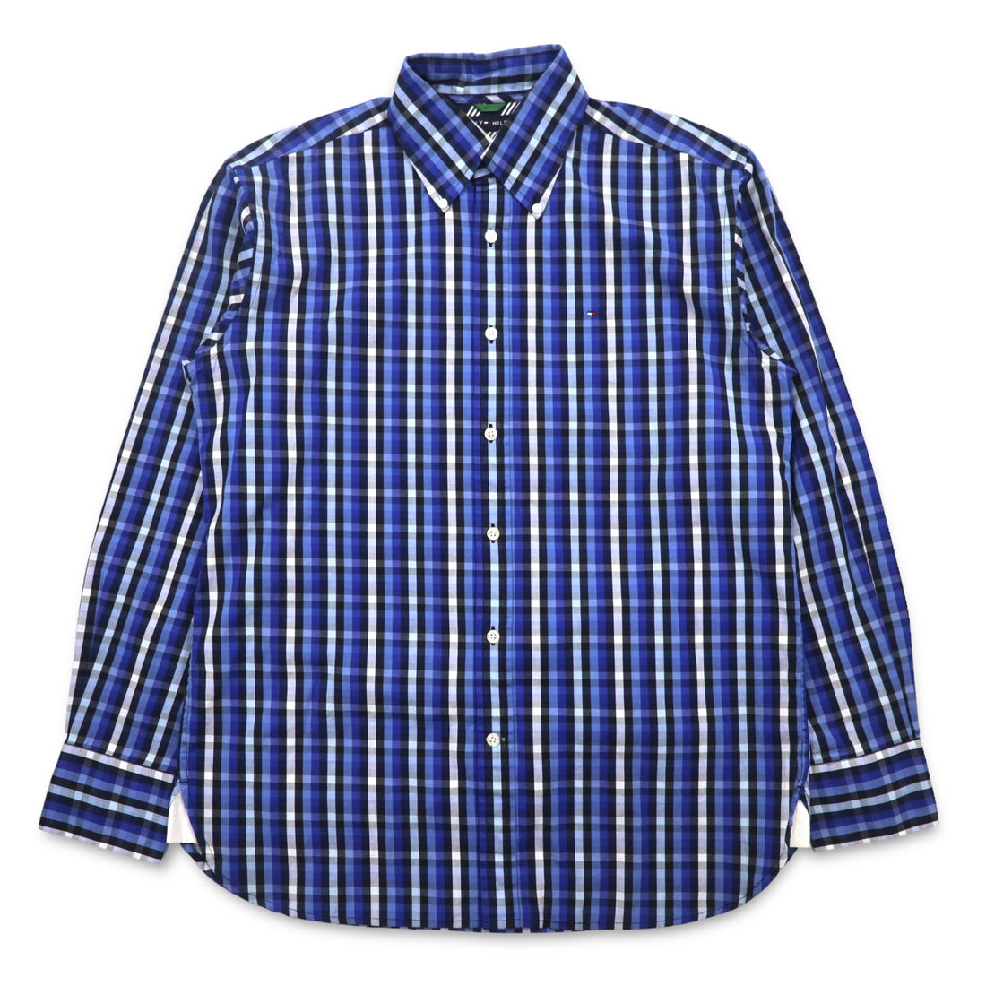 TOMMY HILFIGER Button-down Shirt, Medium, Blue, Check, Cotton, Big Size