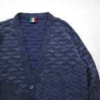 90s Italy Vintage Cardigan COLORE 90年代 ジャガード カーディガン 3D ニット XL ネイビー