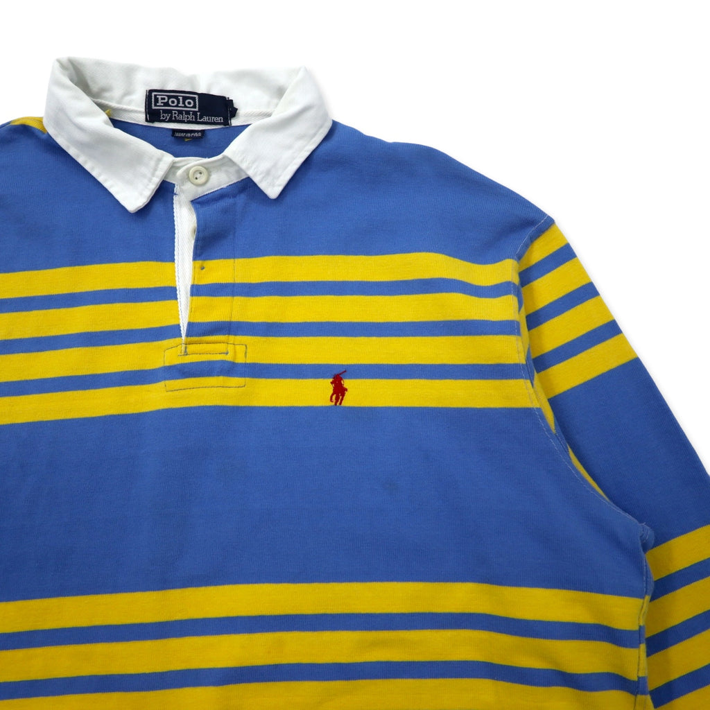 Polo by Ralph Lauren USA made striped rugby shirt L size blue yellow cotton small pony embroidery