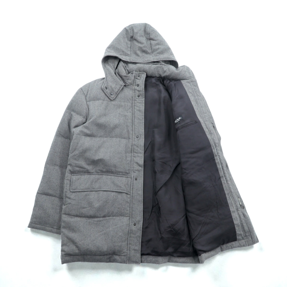 Paul Smith COLLECTION Made in Japan Wool Down Jacket L Gray Herringbone Removable Hood