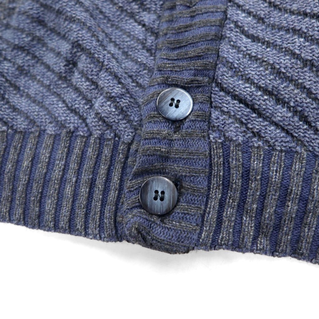 90s Italy Vintage Cardigan COLORE 90年代 ジャガード カーディガン 3D ニット XL ネイビー