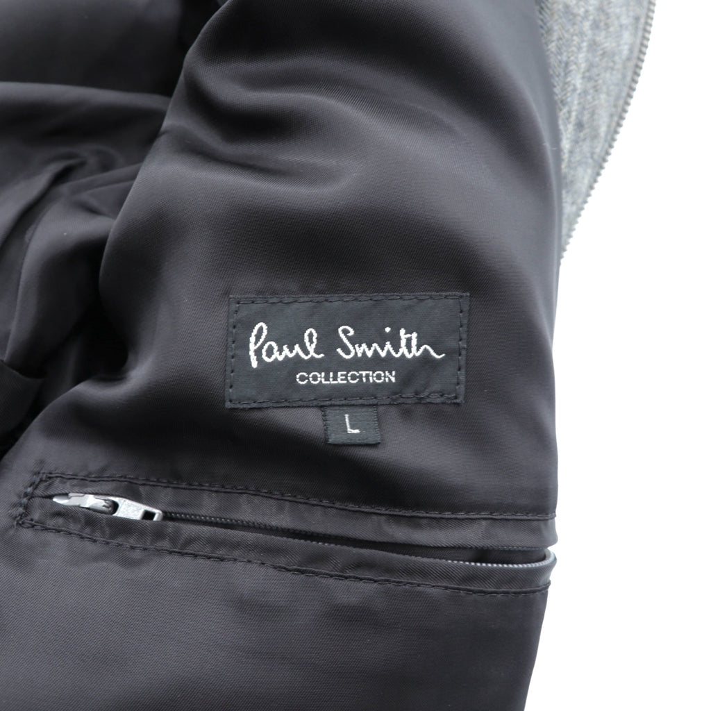 Paul Smith COLLECTION Made in Japan Wool Down Jacket L Gray Herringbone Removable Hood