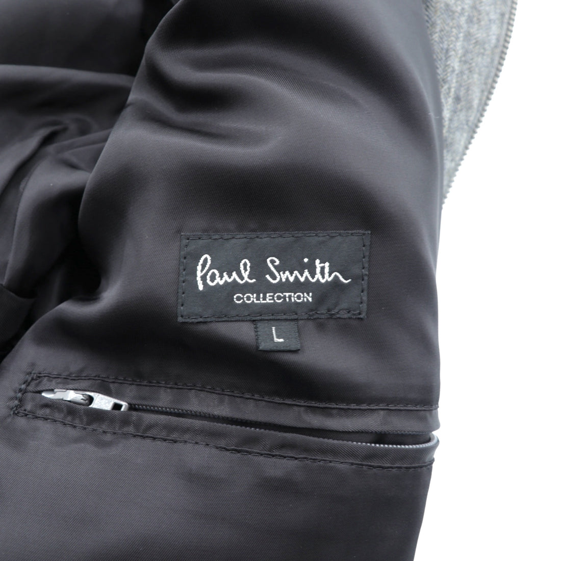Paul Smith COLLECTION Made in Japan Wool Down Jacket L Gray Herringbone Removable Hood