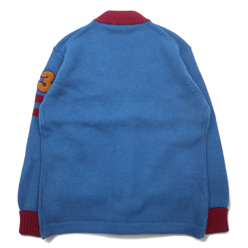 90s LANG DICK Lettered Cardigan L Navy Wool Patch Made in Japan