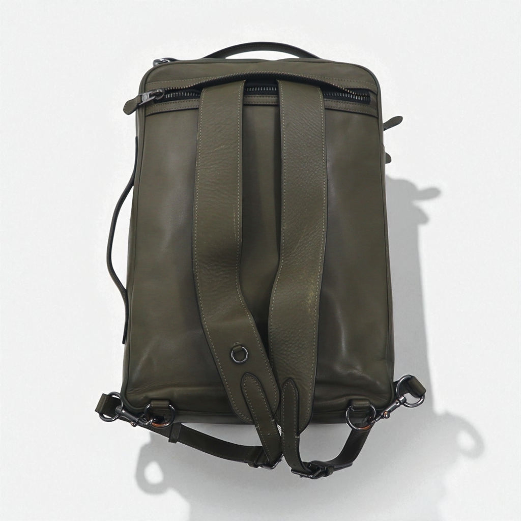 COACH Graham Convertible 3WAY Backpack Briefcase Khaki Smooth Calf Leather C6877