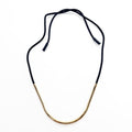 MARNI Gold Tone Metal Tube Black Rope Cord Necklace Choker Long Ribbon Adjustable
