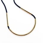 MARNI Gold Tone Metal Tube Black Rope Cord Necklace Choker Long Ribbon Adjustable