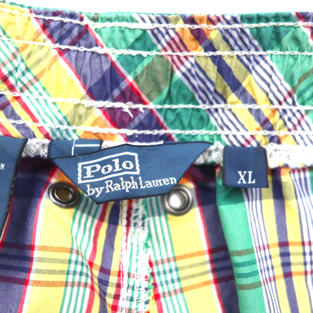Polo by Ralph Lauren 90s amphibious madras check shorts, XL, multicolor, cotton, nylon, small pony embroidery