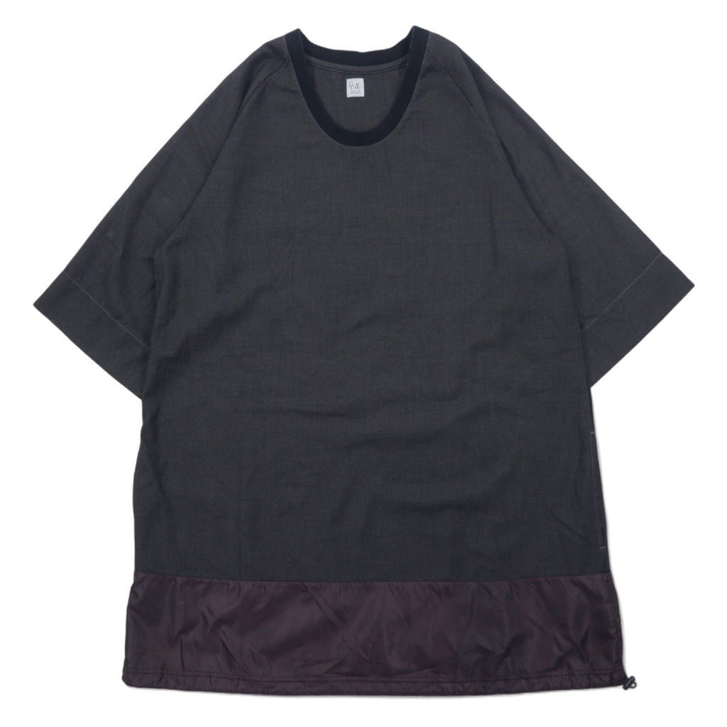 RYU Poncho Shirt Drawstring T-Shirt FREE Grey Polyester Rayon Different Material Switching Made in Japan