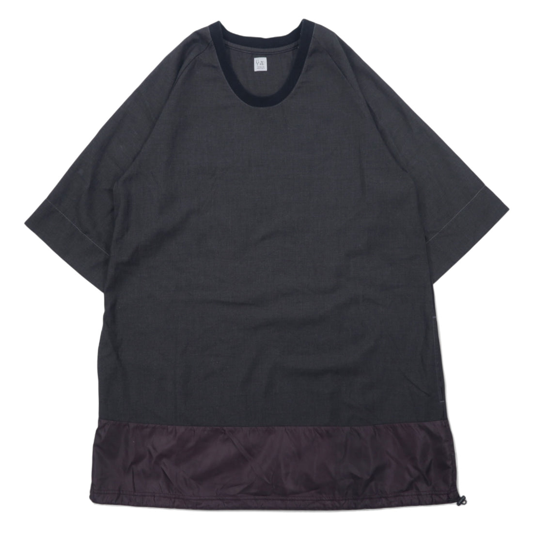 RYU Poncho Shirt Drawstring T-Shirt FREE Grey Polyester Rayon Different Material Switching Made in Japan