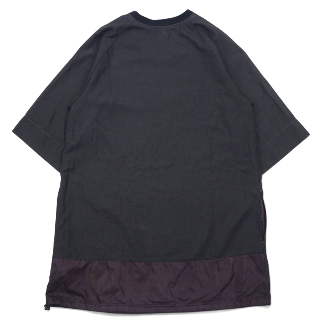 RYU Poncho Shirt Drawstring T-Shirt FREE Grey Polyester Rayon Different Material Switching Made in Japan