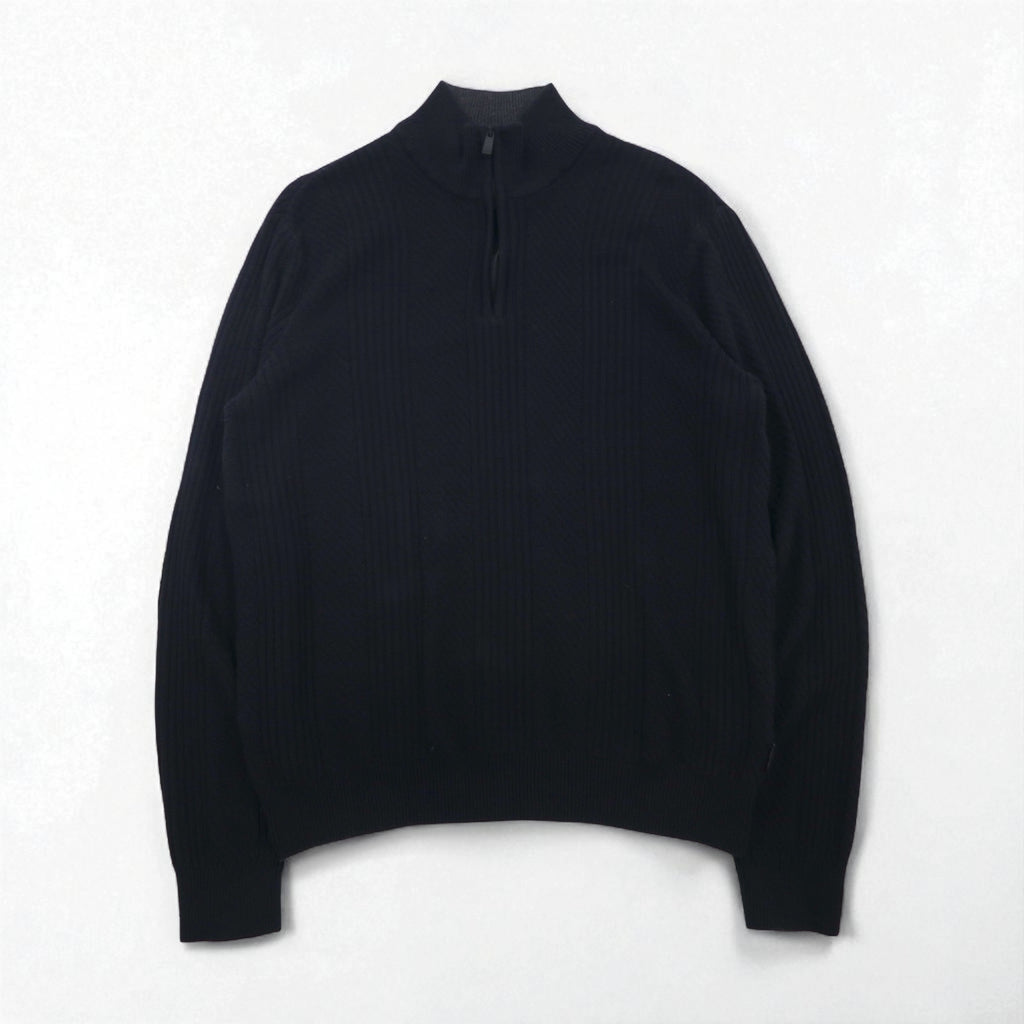 Calvin Klein Half-Zip Jacquard Knit Sweater, Size L, Black Cotton