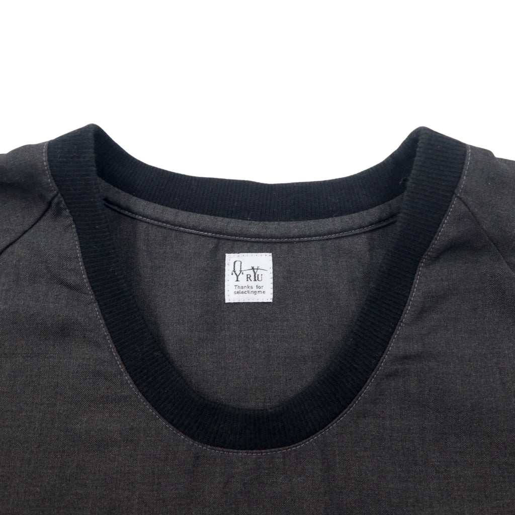 RYU Poncho Shirt Drawstring T-Shirt FREE Grey Polyester Rayon Different Material Switching Made in Japan