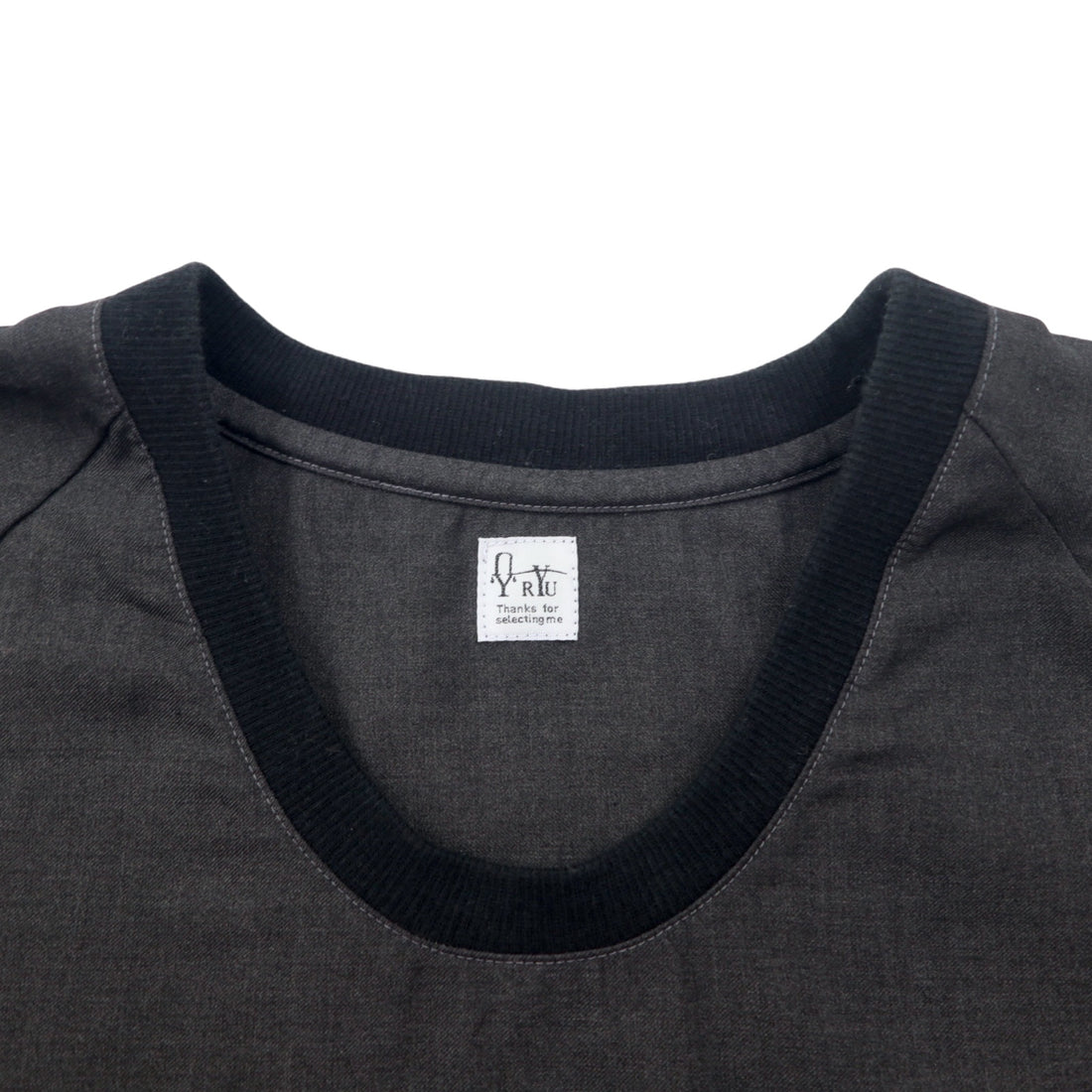 RYU Poncho Shirt Drawstring T-Shirt FREE Grey Polyester Rayon Different Material Switching Made in Japan